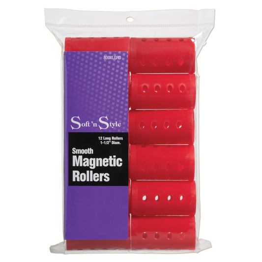 SOFT ’N STYLE Smooth Magnetic Rollers, Long Red  1-1/2"