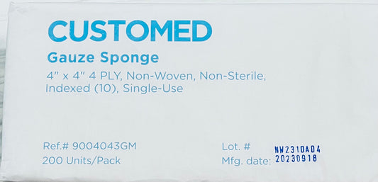CUSTOMED GAUZE SPONGE 4'' x 4'', 4 NON-WOVEN 200PCS