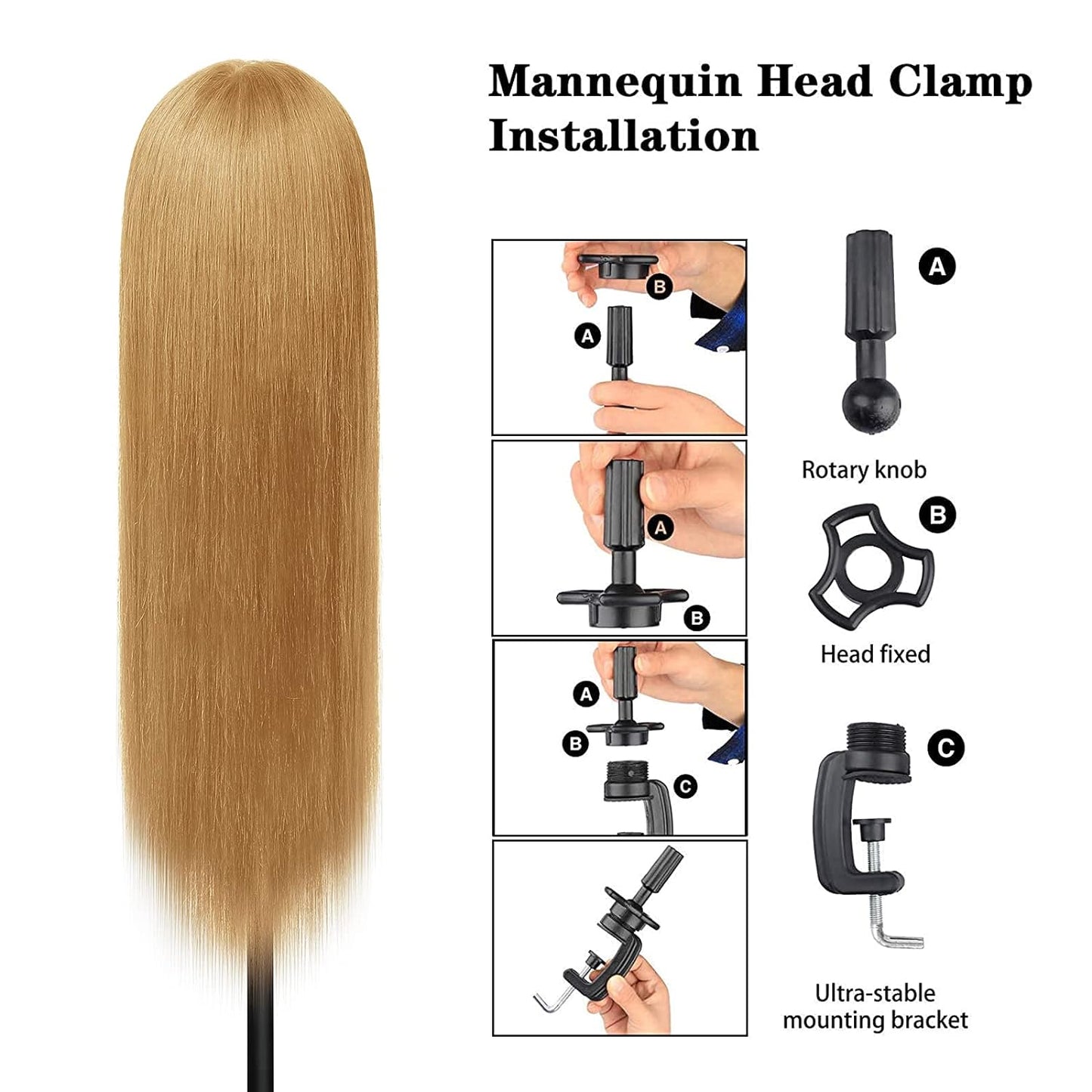 Cabeza de maniquí de 24 a 26 pulgadas, 100 % cabello humano