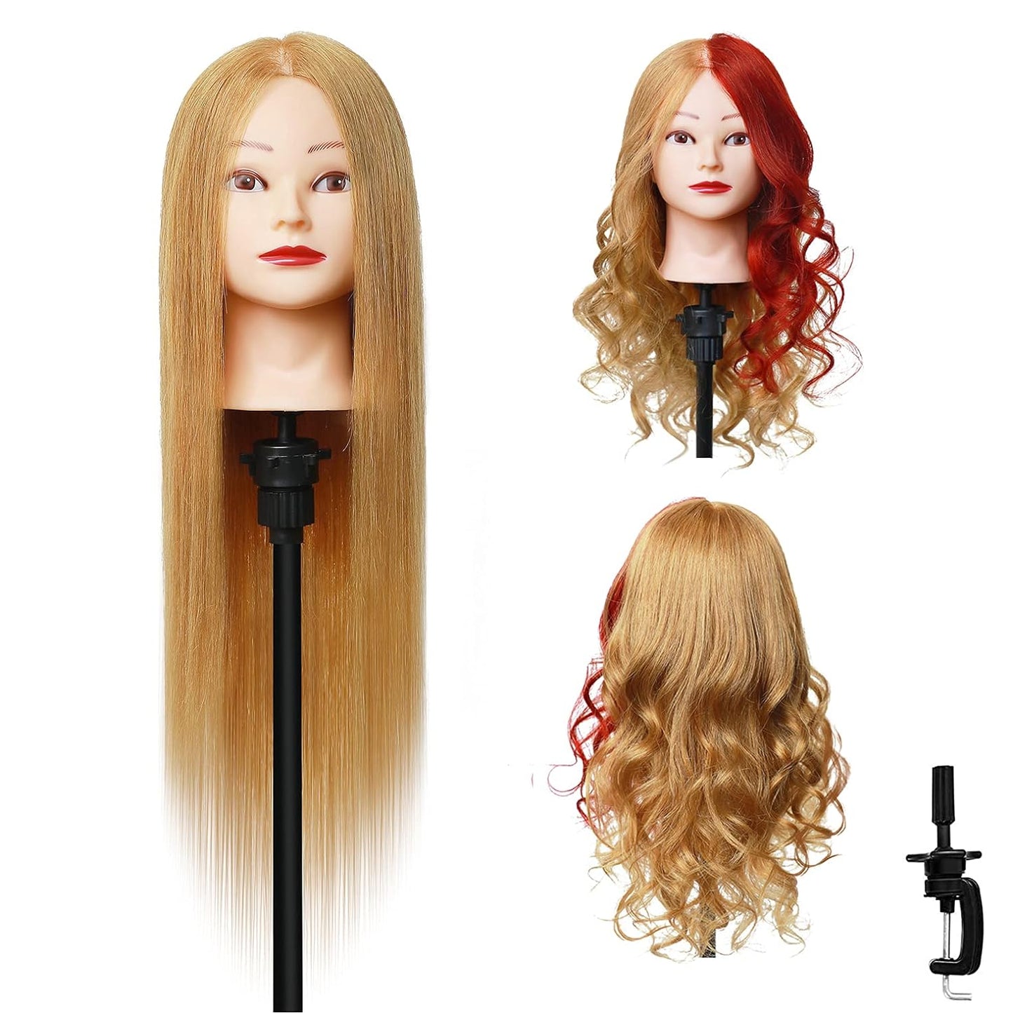 Cabeza de maniquí de 24 a 26 pulgadas, 100 % cabello humano